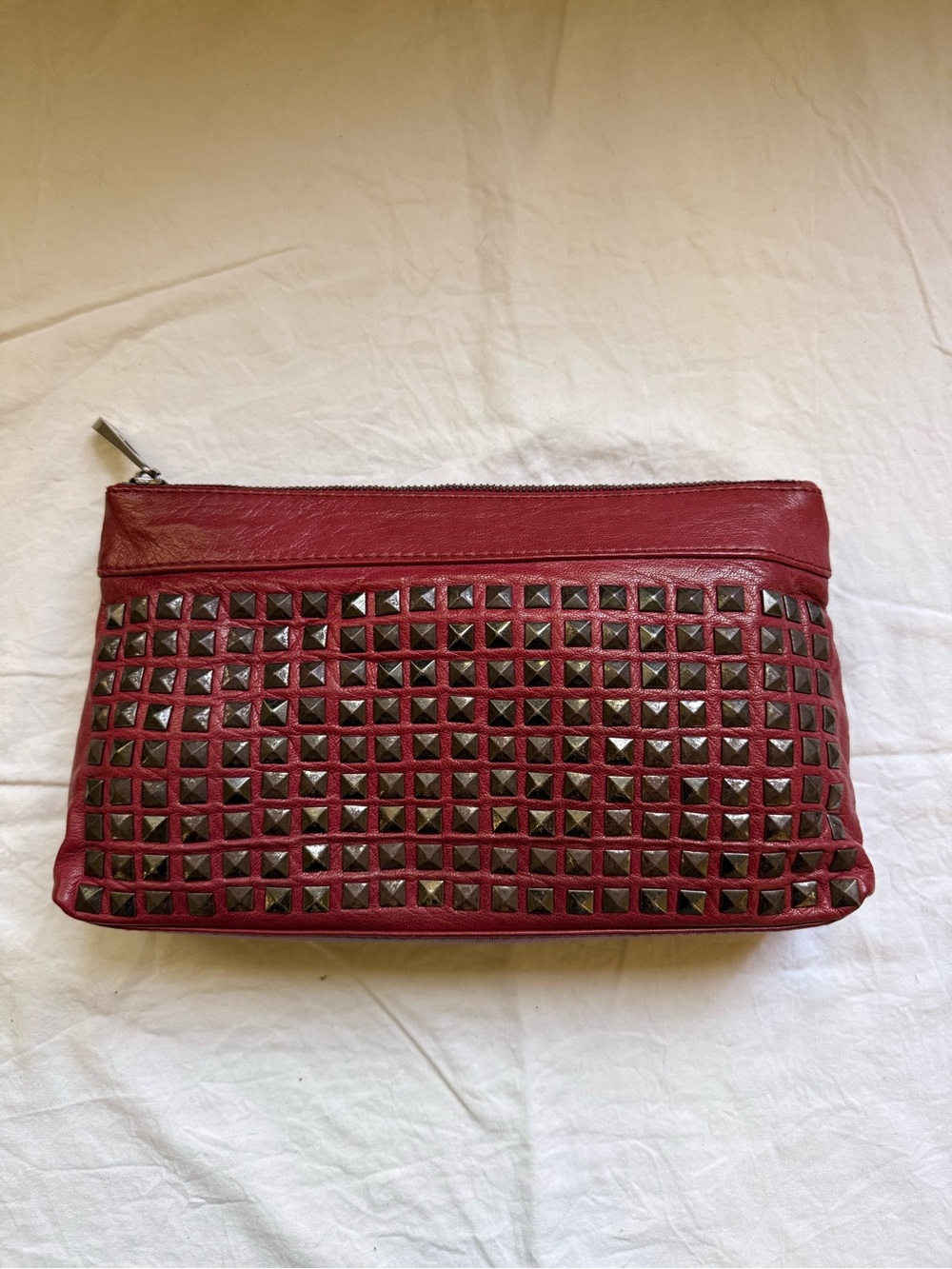Burberry Red Leather Studded Clutch